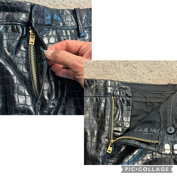 Zara Women Black Croc embossed Animal Faux Leather Pleather Vegan Pants M NWOT - Picture 10 of 17